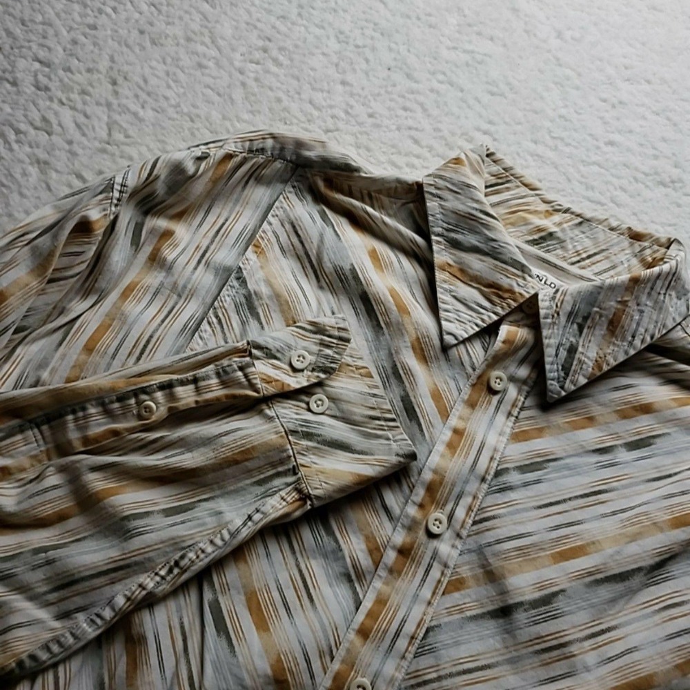 Download Shirt Mens 2XL Beige Stripe Long Sleeve Button-Up Casual Lightweight